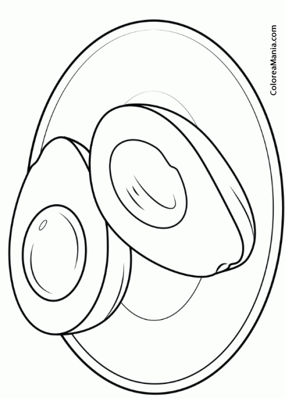 Colorear Aguacate en plato (Frutas), dibujo para colorear gratis Colorear Aguacate en plato (Frutas), dibujo para colorear gratis