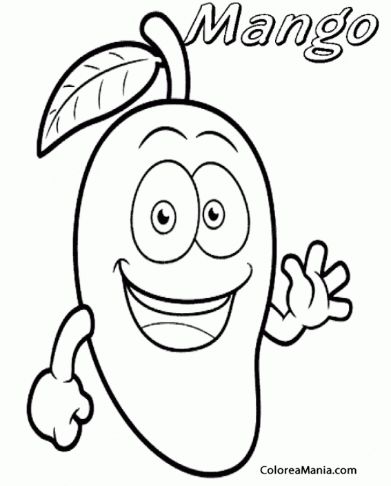 Colorear Sonriente Mango (Frutas), dibujo para colorear gratis Colorear Sonriente Mango (Frutas), dibujo para colorear gratis