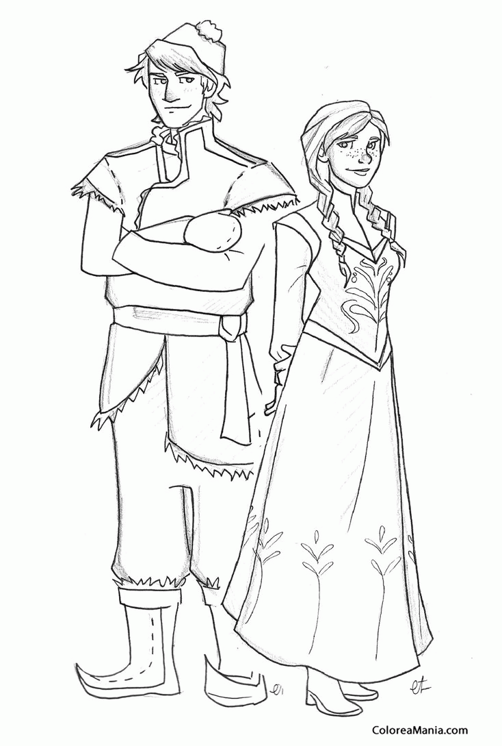 Colorear Anna y Kristoff