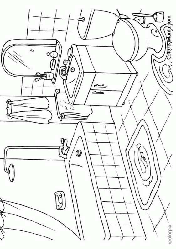 Colorear Cuarto de baño (El baño), dibujo para colorear gratis Colorear Cuarto de baño (El baño), dibujo para colorear gratis