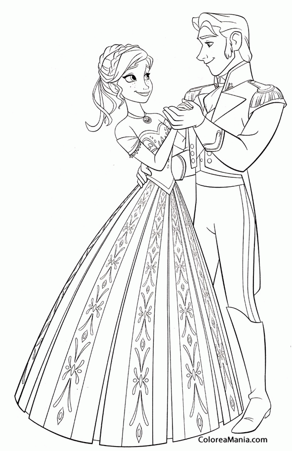 Colorear Anna y Hans bailando