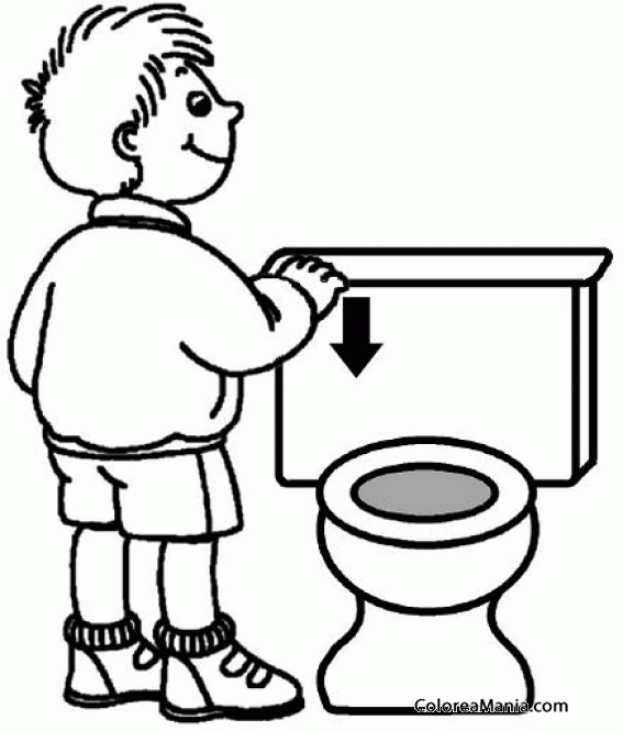 Colorear Tirando la cadena (El baño), dibujo para colorear gratis Colorear Tirando la cadena (El baño), dibujo para colorear gratis