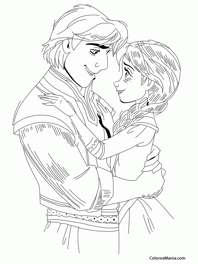 Colorear Kristoff y Anna