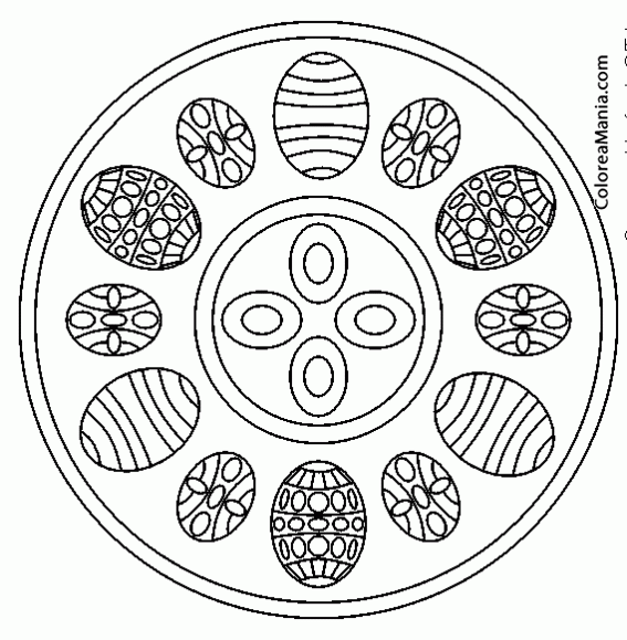 Colorear Mandalas Pascua, 5 huevos grandes 5 pequeos