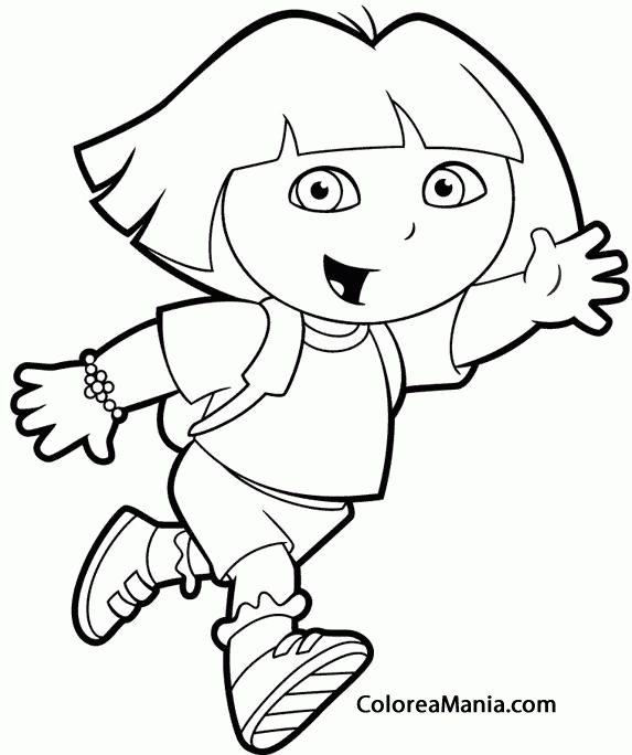 Colorear Dora la exploradora corriendo con mano extendida