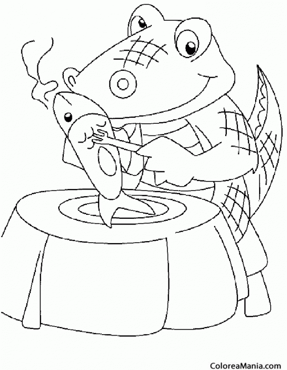Colorear Caimn comiendo pescado