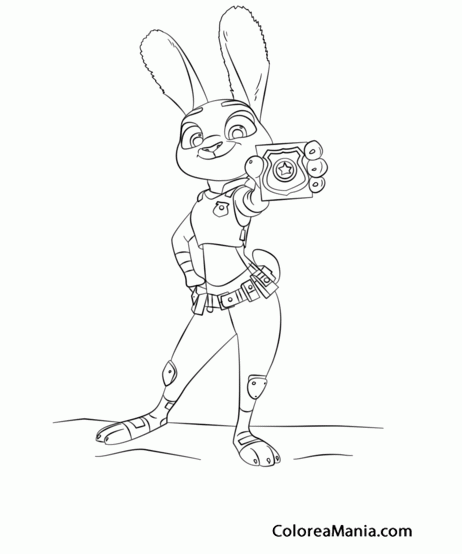 Colorear Judy Hopps, ensea la placa