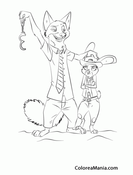 Colorear Nick Wilde y Judy Hopp con una esposas