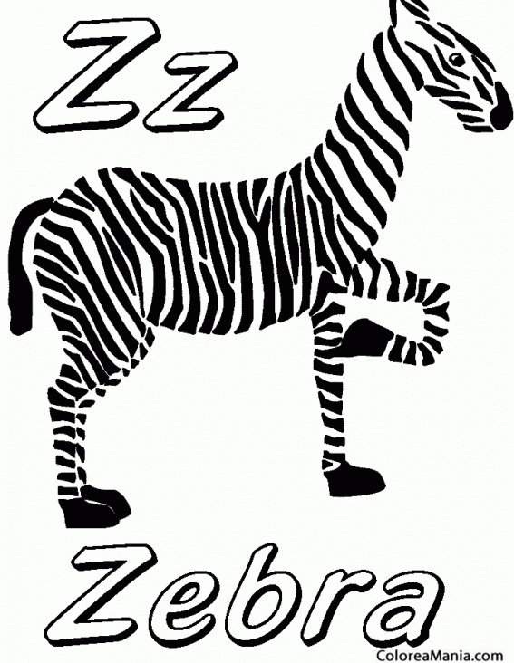 Colorear Z de Zebra. Cebra