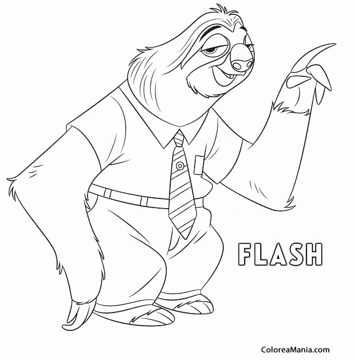 Colorear Flash levanta un dedo (Zootrópolis), dibujo para colorear gratis Colorear Flash levanta un dedo (Zootrópolis), dibujo para colorear gratis