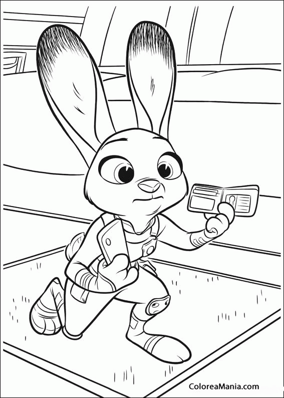 Colorear Judy Hopps examina un carnet