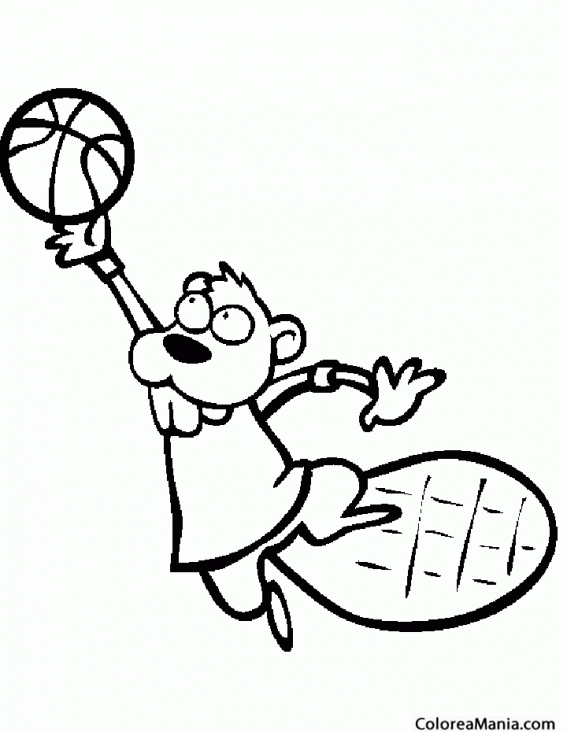 Colorear Castor jugando a baloncesto