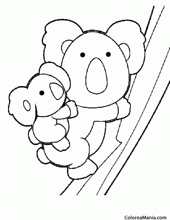 Colorear Koala con hijito en el tronco