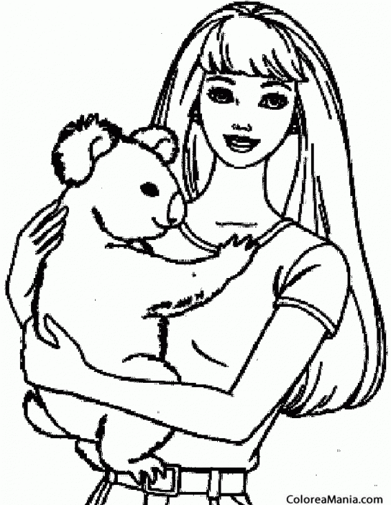 Colorear Koala en brazos de mujer (Animales del Bosque), dibujo para  colorear gratis