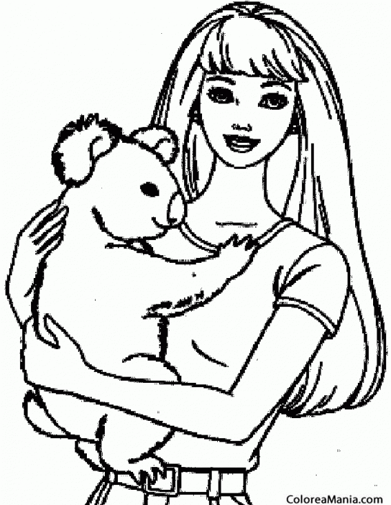 Colorear Koala en brazos de mujer (Animales del Bosque), dibujo para colorear gratis Colorear Koala en brazos de mujer (Animales del Bosque), dibujo para colorear gratis
