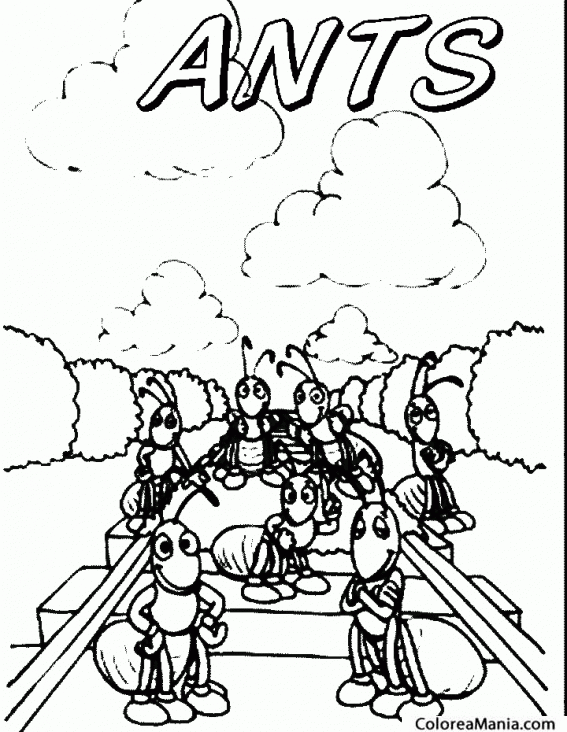 Colorear Hormigas esperando el tren