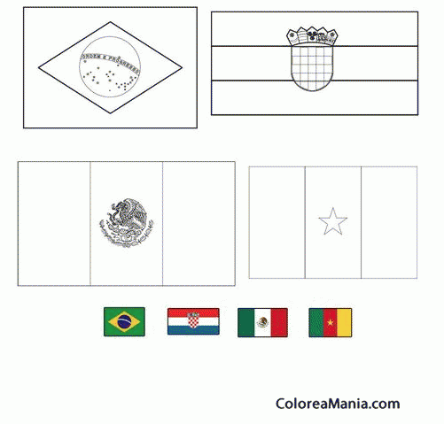 Colorear Brasil, Croacia, Mxico, Camern