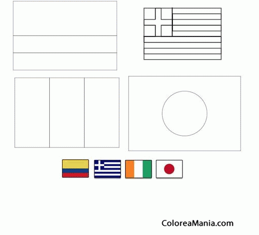 Colorear Colombia, Grecia, Costa de Marfil, Japn