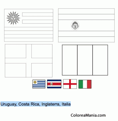 Colorear Uruguay, Costa Rica, Inglaterra, Italia