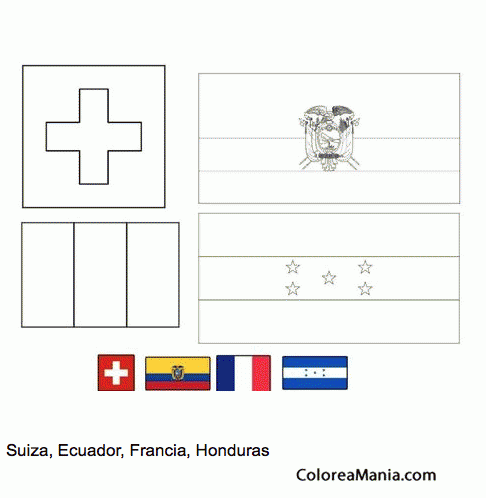Colorear Suiza, Ecuador, Francia, Honduras