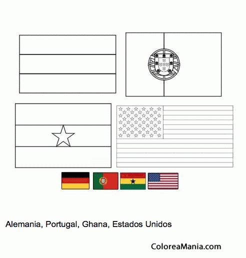 Colorear Alemania, Portugal, Ghana, Estados Unidos