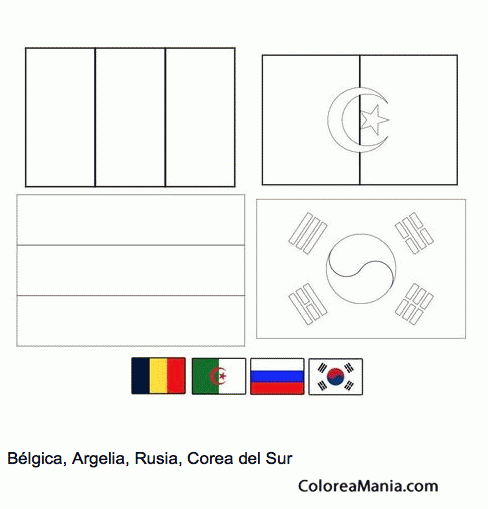 Colorear Blgica, Argelia, Rusia, Corea del Sur