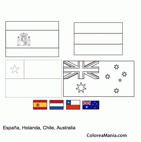 Colorear Espaa, Holanda, Chile, Australia