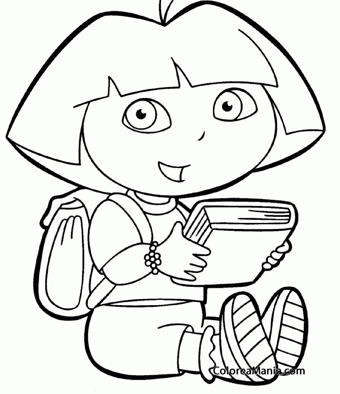 Colorear Dora sentada con un libro