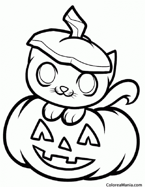 Colorear Gato Halloween (Animales Domésticos), dibujo para colorear gratis