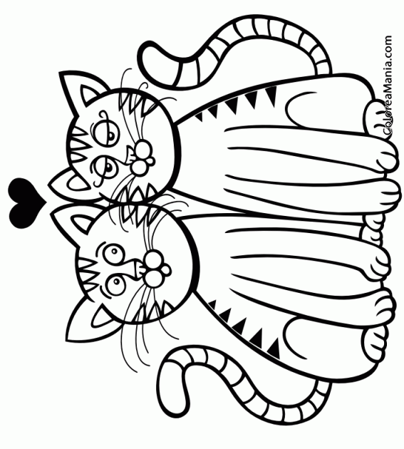 Colorear Pareja De Gatos Enamorados Animales Domesticos Dibujo