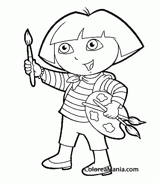 Colorear Dora pinta un cuadro