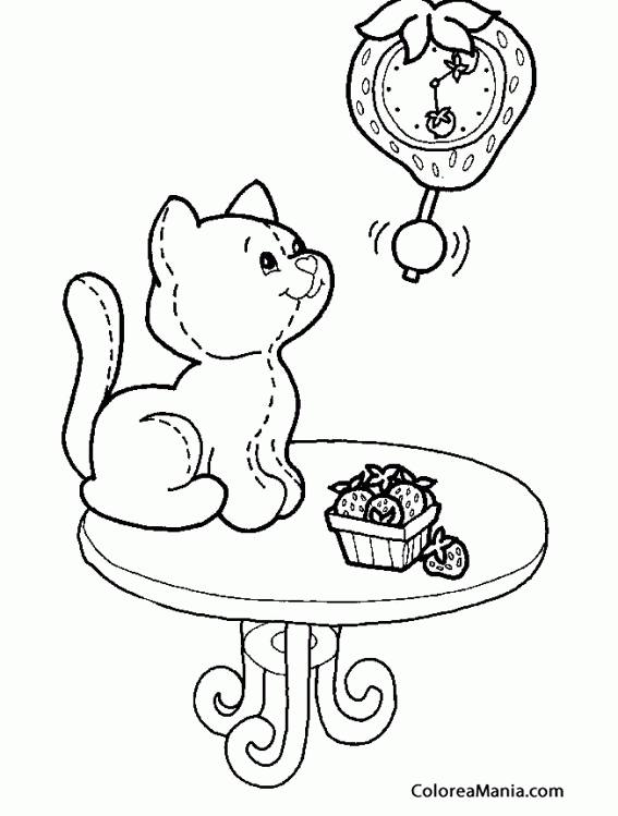 Colorear Gatito peluche en mesa (Animales Domésticos), dibujo para colorear