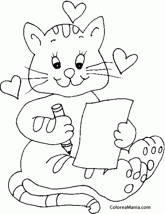 Colorear Gato Escribiendo Una Carta De Amor Animales Domesticos