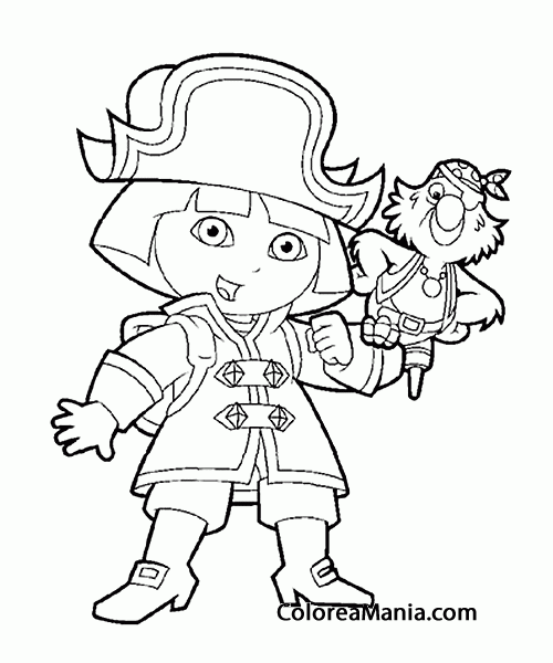 Colorear Dora la exploradora es un a pirata