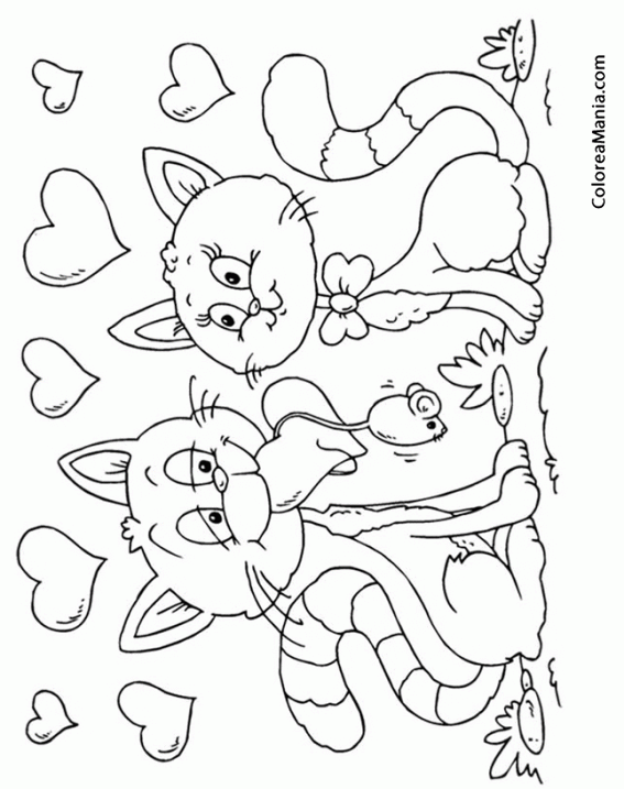 Colorear Pareja de Gatos enamorados 2