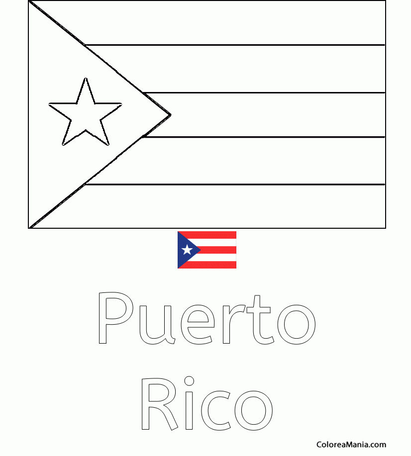 Colorear Puerto Rico. Porto Rico (Banderas de paises), dibujo para colorear  gratis