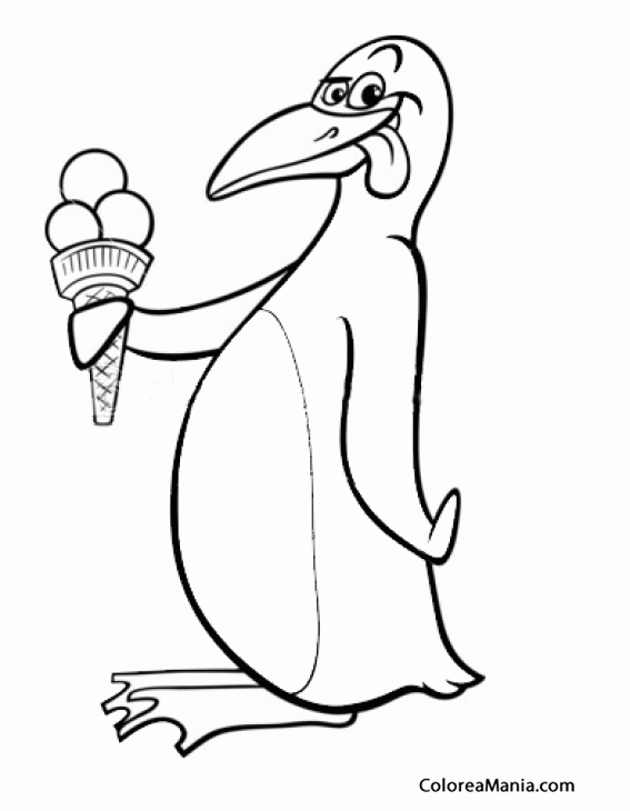 Colorear Pingino feliz con su helado