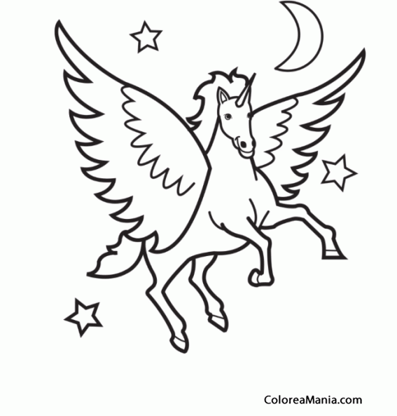 Colorear Pegaso volando hacia las estrellas