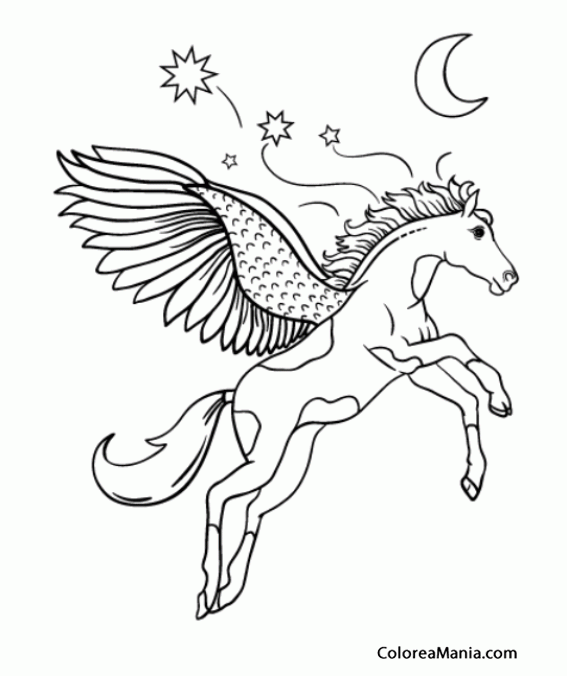 Colorear Pegaso alzando el vuelo