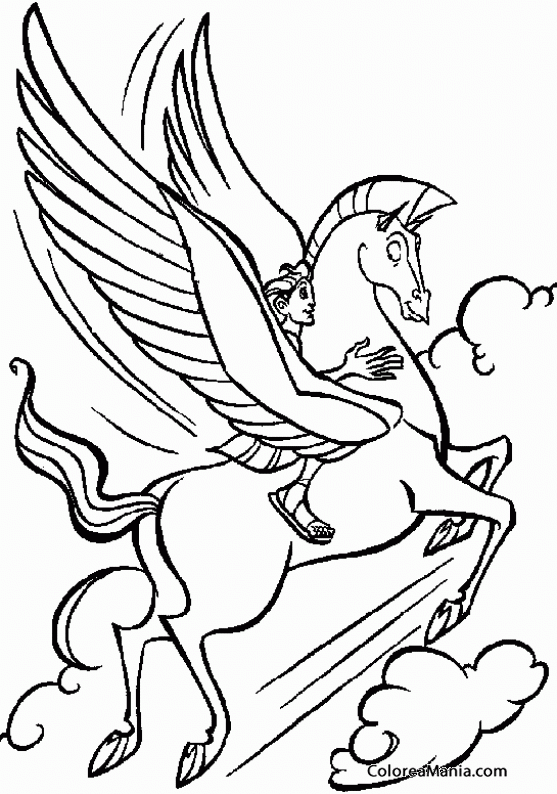 Colorear Pegaso con jinete