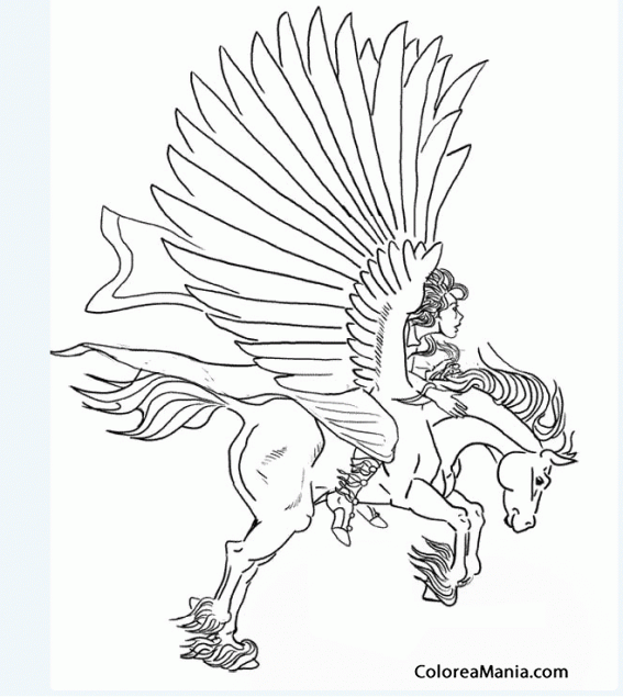 Colorear Pegaso con jinete 2