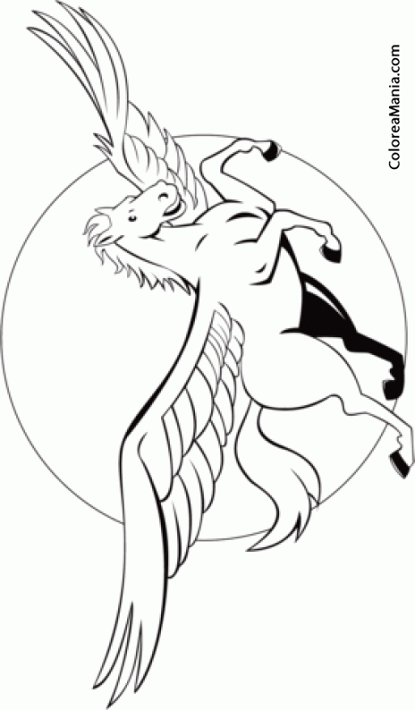 Colorear Pegaso ante la luna