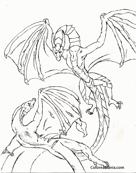 Colorear Dos Dragones luchando