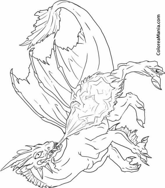 Colorear Dragón escupiendo fuego (Animales Fantásticos), dibujo para  colorear gratis