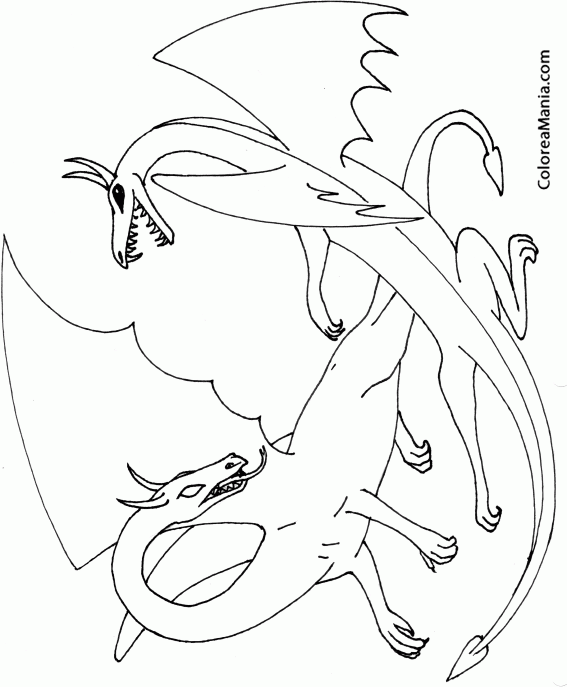 Colorear 2 Dragones luchando