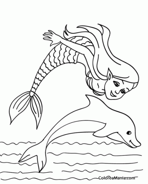 Colorear Sirena y delfn