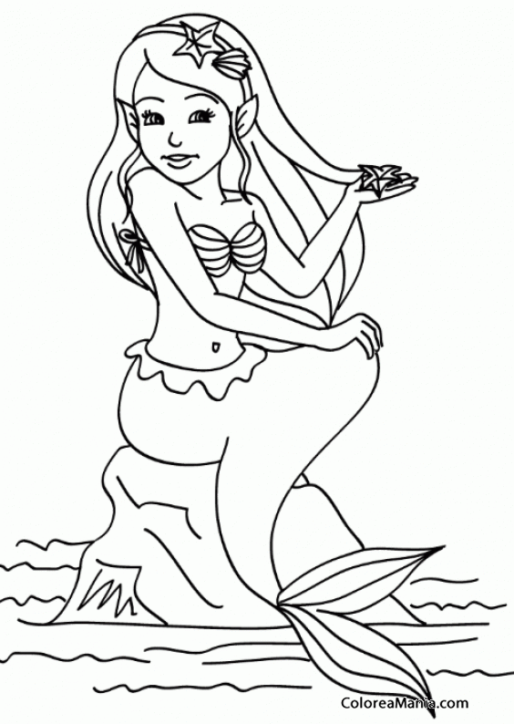 Colorear Sirena sentada en la roca
