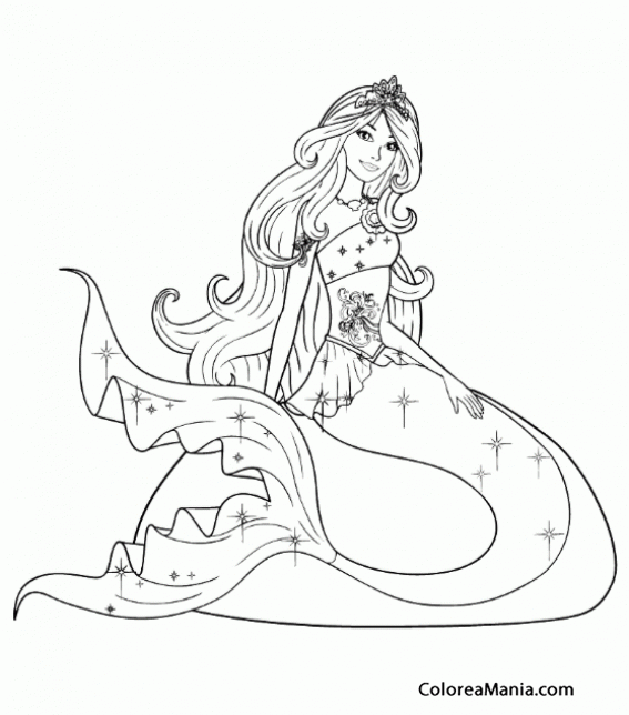 Colorear Princesa Sirena con diadema