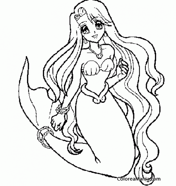 Colorear Sirena sentada con brazalete en la cola