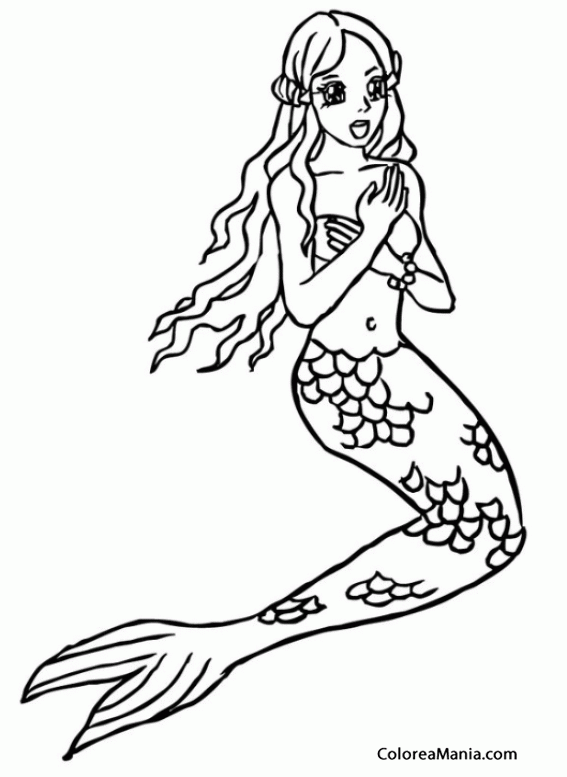 Colorear Sirena con cola de escamas
